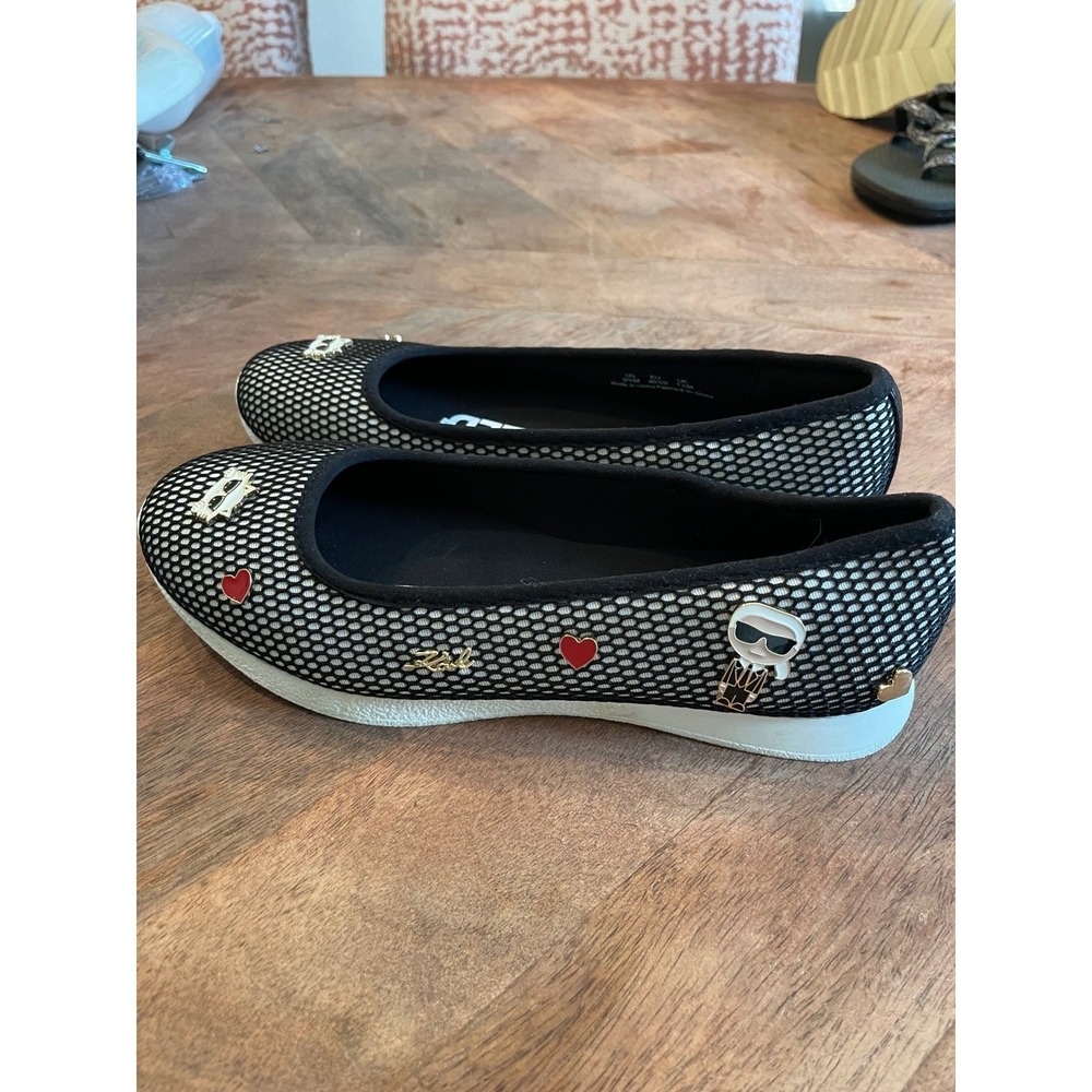 Karl Lagerfeld Paris Womens Black Mesh Embellished Ballet Flats Size 9.5 - Picture 3 of 7